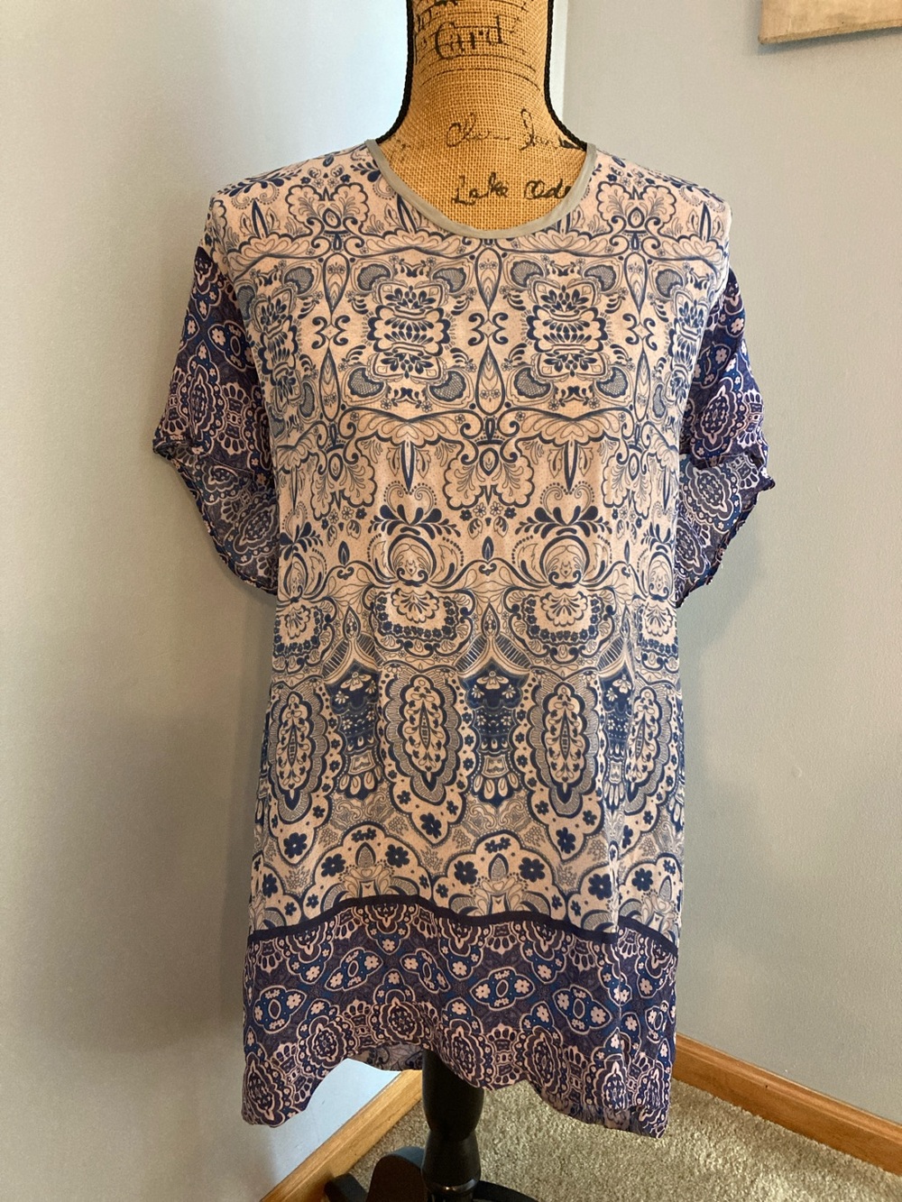 Johnny Was Blue Geometric Paisley Rayon Tunic Blouse Women Size 3X